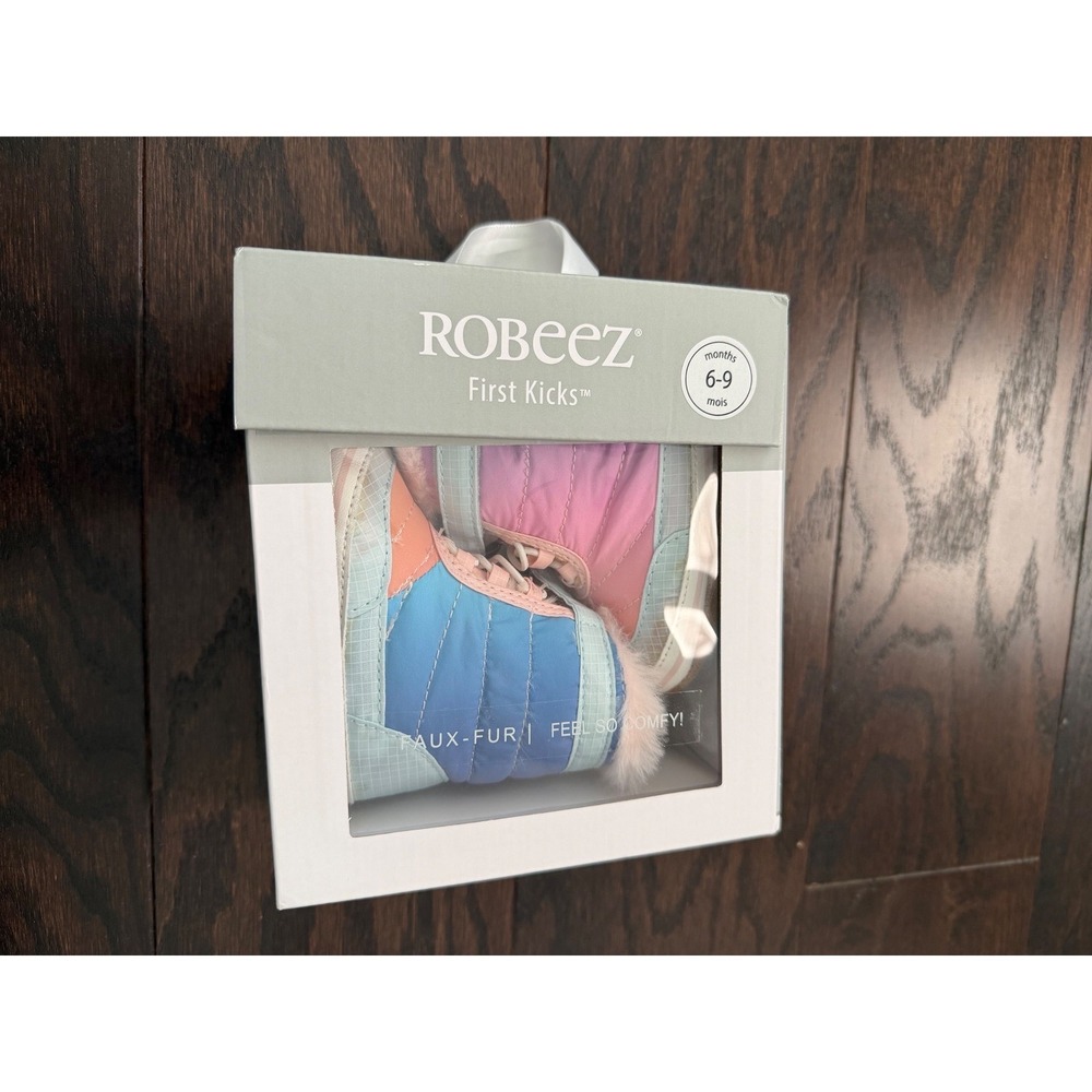 Robeez First Kicks Sun Valley Baby Boots 6-9 Months Pink Blue Faux Fur RBG12373